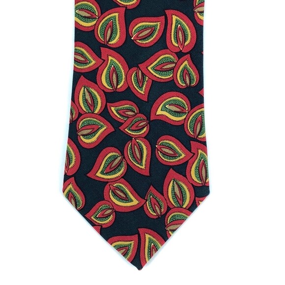 BURBERRYS OF LONDON Tie Black Colorful Leaves Nature Elegant Silk Necktie Italy - Picture 4 of 10